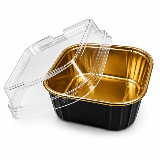 50Pcs Paper Foil Square Cupcake Liner Black With Lid