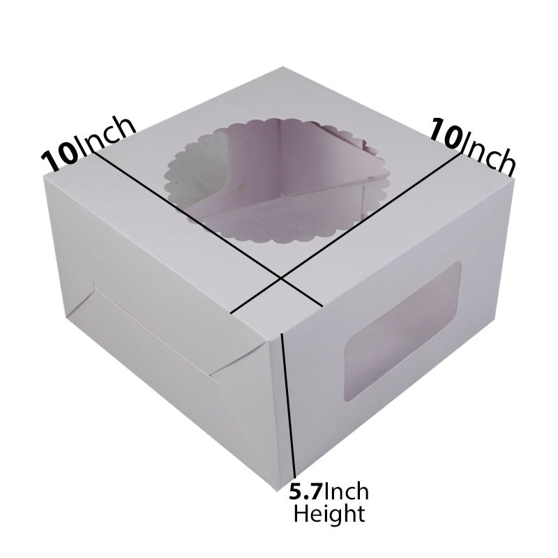 Cake Box 10 X 10 X 5.7 Inch with 3 Sided Transparent Windows