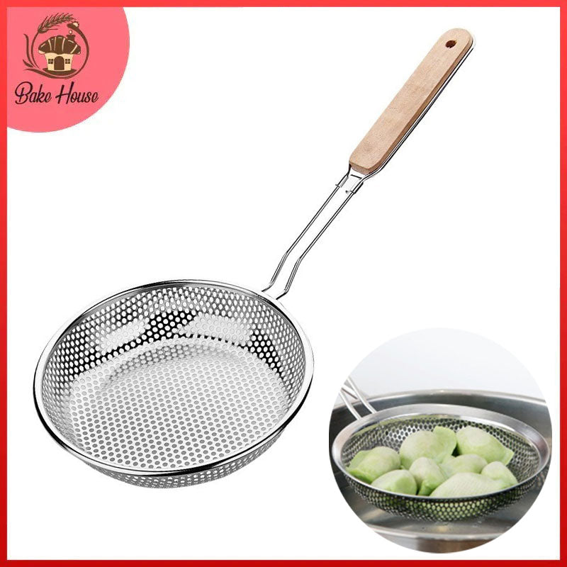 Wooden Handle Stainless Steel Colander Food Strainer Small