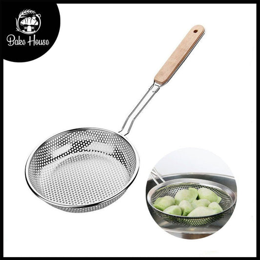 Wooden Handle Stainless Steel Colander Food Strainer Small