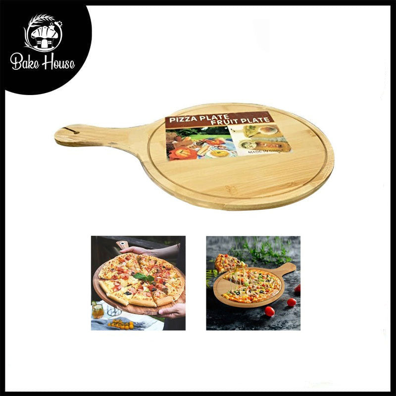 Wooden Pizza Serving Plate 26cm with Handle