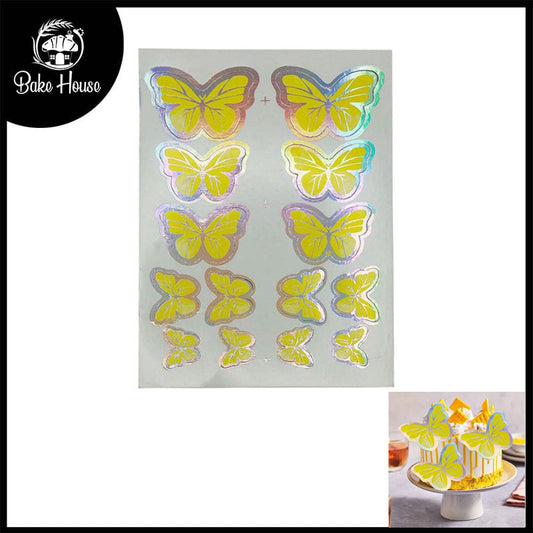 Yellow Color Butterflies Cake Topper 14 Pcs Pack