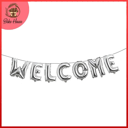 Silver Welcome Letters Shape Foil Balloons Wall Banner For Party Decoration