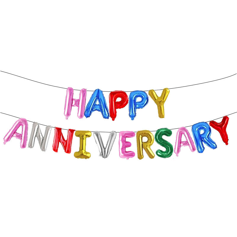 Happy Anniversary Letters Shape Foil Balloons Wall Banner For Party Decoration