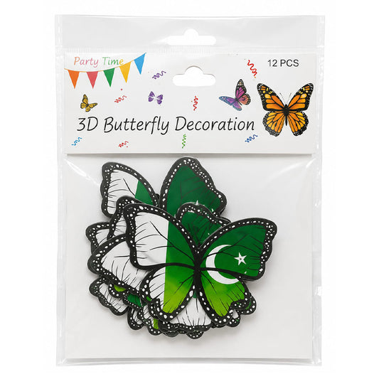 3D Pakistan Flag Butterflies For Decoration 12Pcs Pack