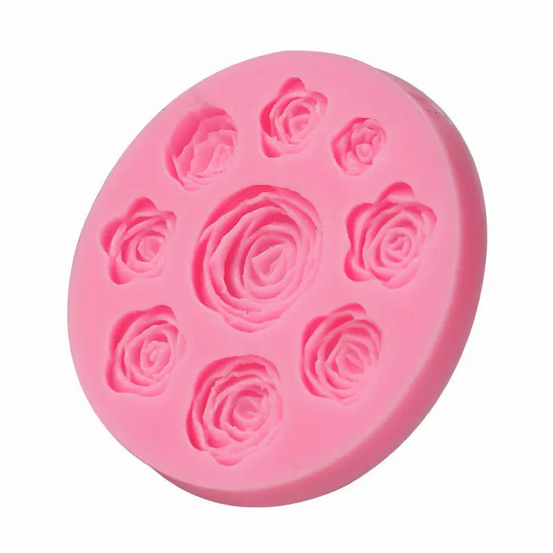 Rose Flower Silicone Fondant Mold Round 9 Cavity
