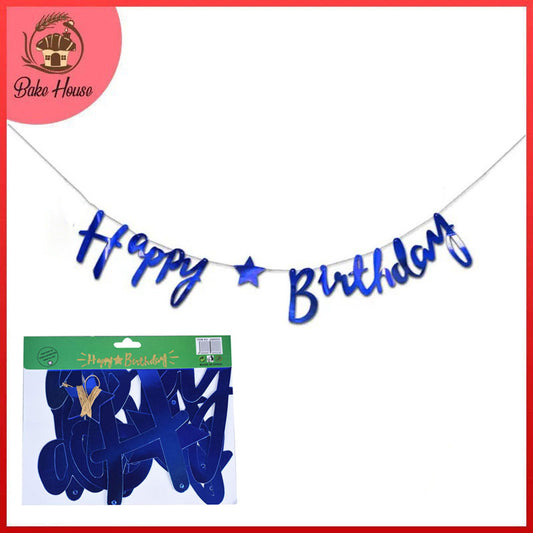Blue Color Cursive Writing Style Happy Birthday Banner for Birthday Party Decoration
