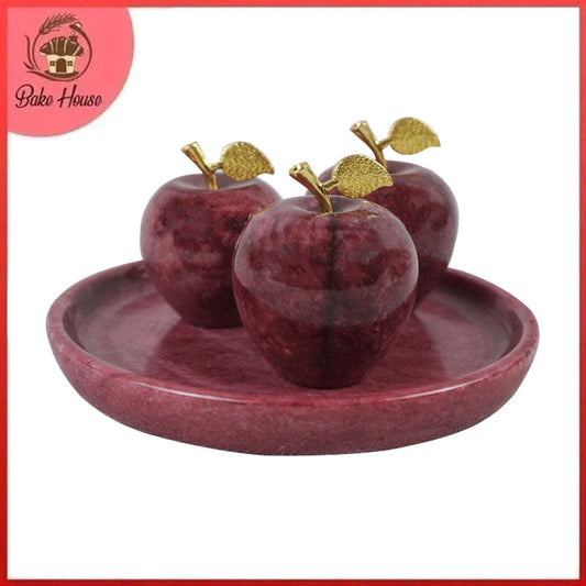 Decorative Marble Artificial Apple Fruit & Tray 4 Pcs Centrepiece Decoration Set