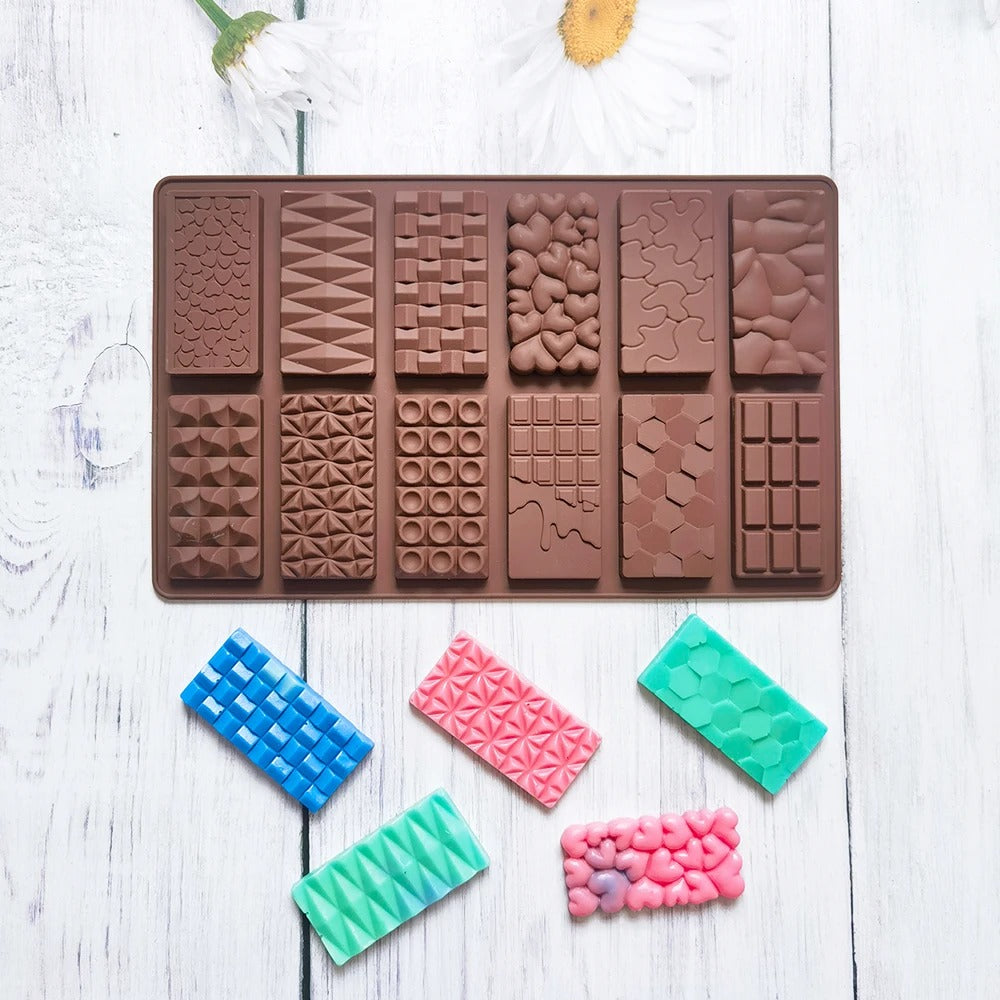 Multi Designs Mini Chocolate Bars Silicone Mold 12 Cavity