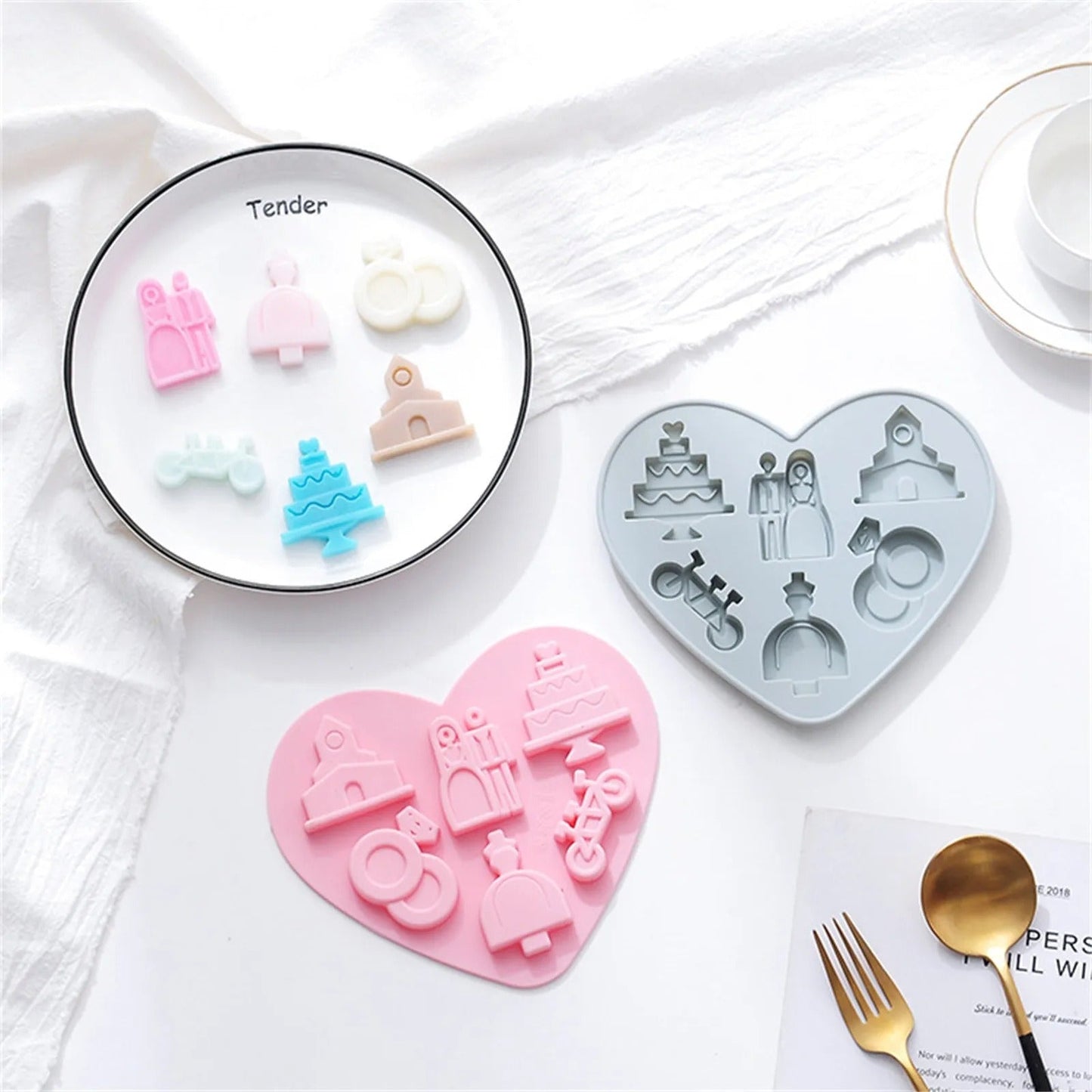 Wedding Theme Silicone Fondant And Chocolate Mold 6 Cavity