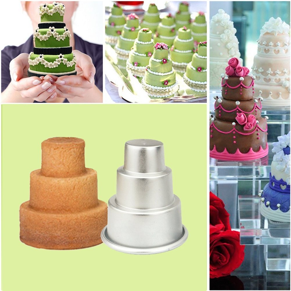 Mini 3 Tier Cake Shape Baking Mold Aluminium Large 8.5cm