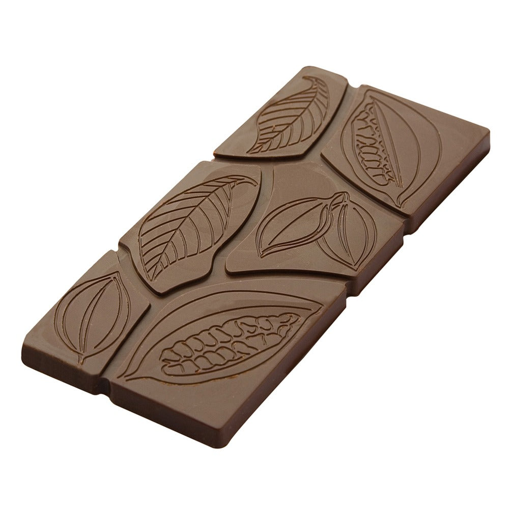 Cocoa Bean & Leaves Imprint Silicone Chocolate Bar Mold 3 Cavity