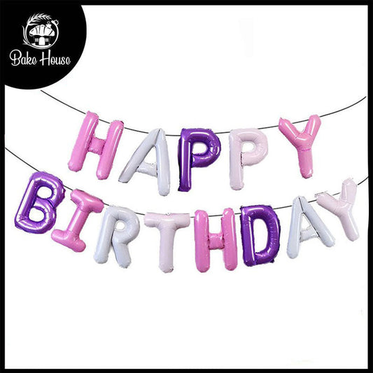 Happy Birthday Pink & Purple Letters Shape Foil Balloons Wall Banner For Party Decoration