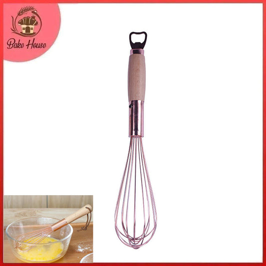 Stainless Steel Copper Colored Hand Whisk With Wooden Handle 15 Inch