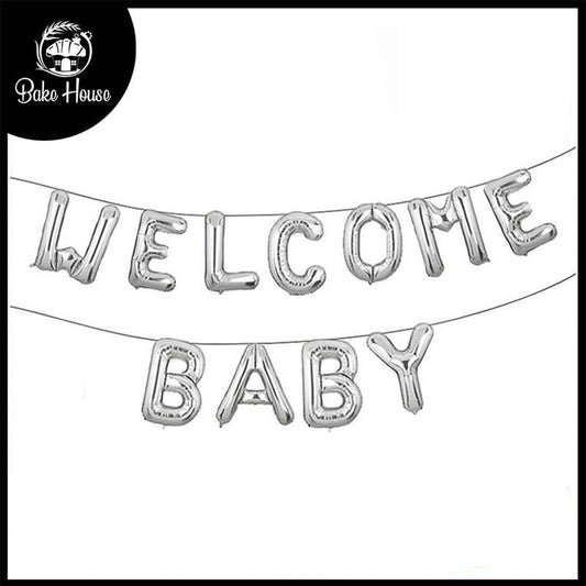 Welcome Baby Letters Shape Foil Balloons Wall Banner For Party Decoration Silver