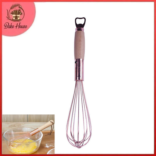 Stainless Steel Copper Colored Hand Whisk With Wooden Handle 13 Inch