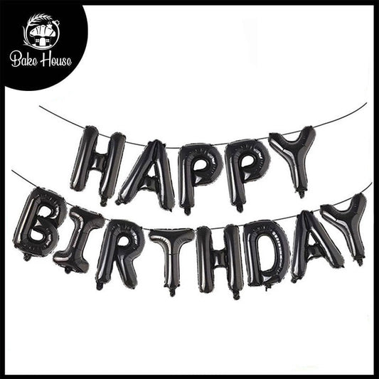 Happy Birthday Black Letters Shape Foil Balloons Wall Banner For Party Decoration