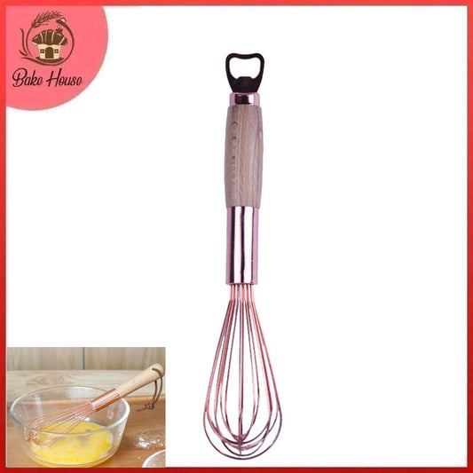 Stainless Steel Copper Colored Hand Whisk With Wooden Handle 11 Inch