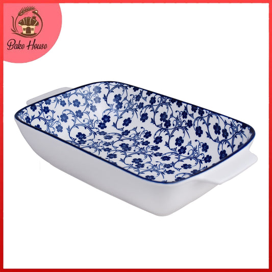 Danny Home Porcelain Blue Flower Deep Rectangle Dish Large