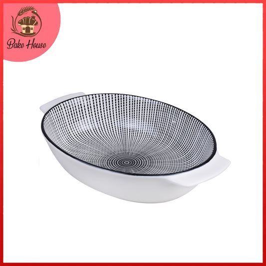 Danny Home Porcelain Black Dotline Oval Dish Small