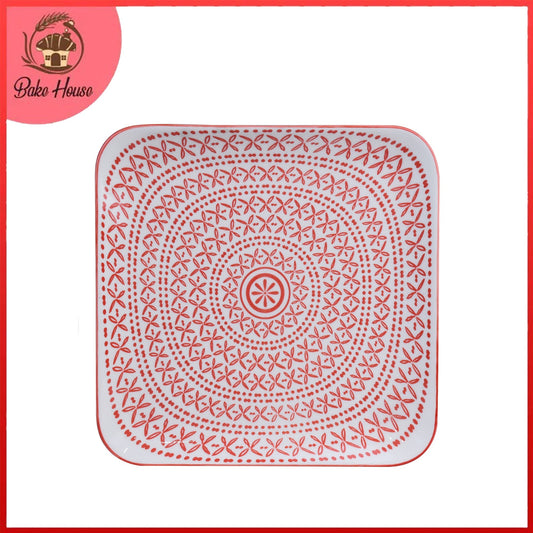 Danny Home Porcelain Red Flower Square Flat Plate Small