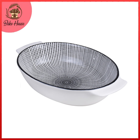 Danny Home Porcelain Black Dotline Oval Dish Medium