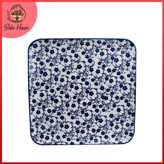 Danny Home Porcelain Blue Flower Square Flat Plate Large