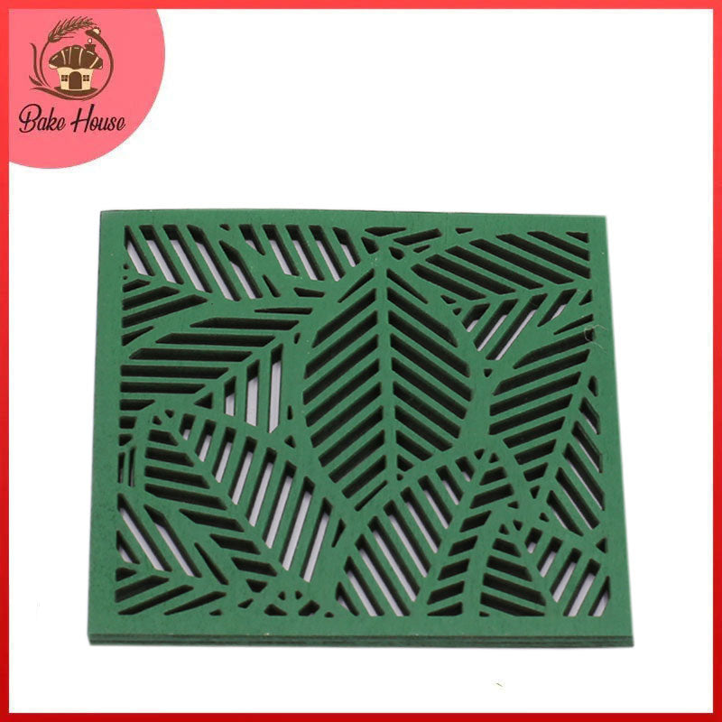 Square Leaf Design Wooden Tea Coasters 6pcs Set