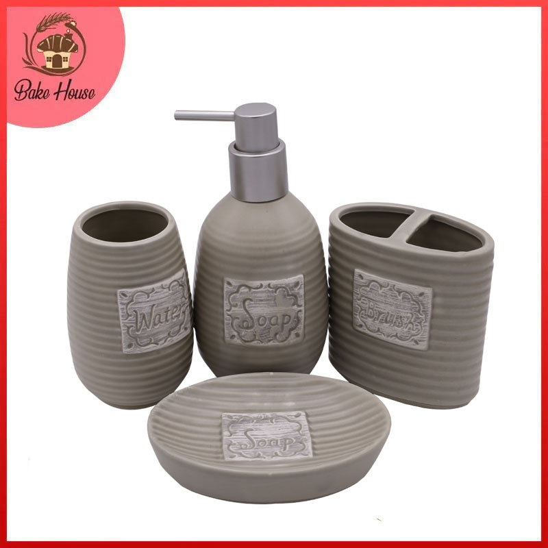 Oval Lines 4 Pcs Ceramic Bathroom Accessories Set