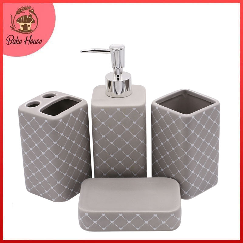 Net Patterned 4 Pcs Ceramic Bathroom Accessories Set