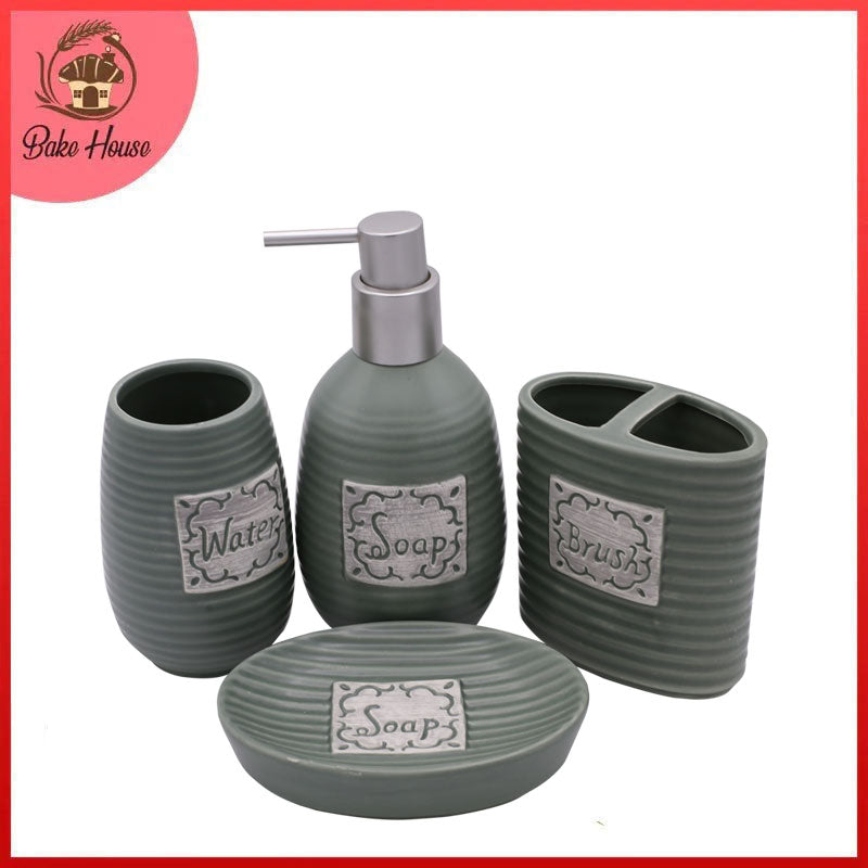 Oval Lines 4 Pcs Ceramic Bathroom Accessories Set