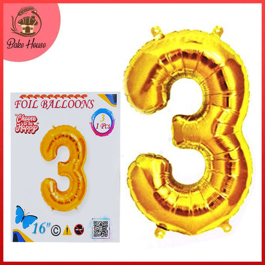 16 Inch Golden Number 3 Foil Balloon for Party Decoration