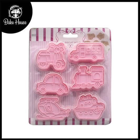 Transport Vehicle Cookie And Fondant Plastic Cutters With Stamps 6 Pcs Set