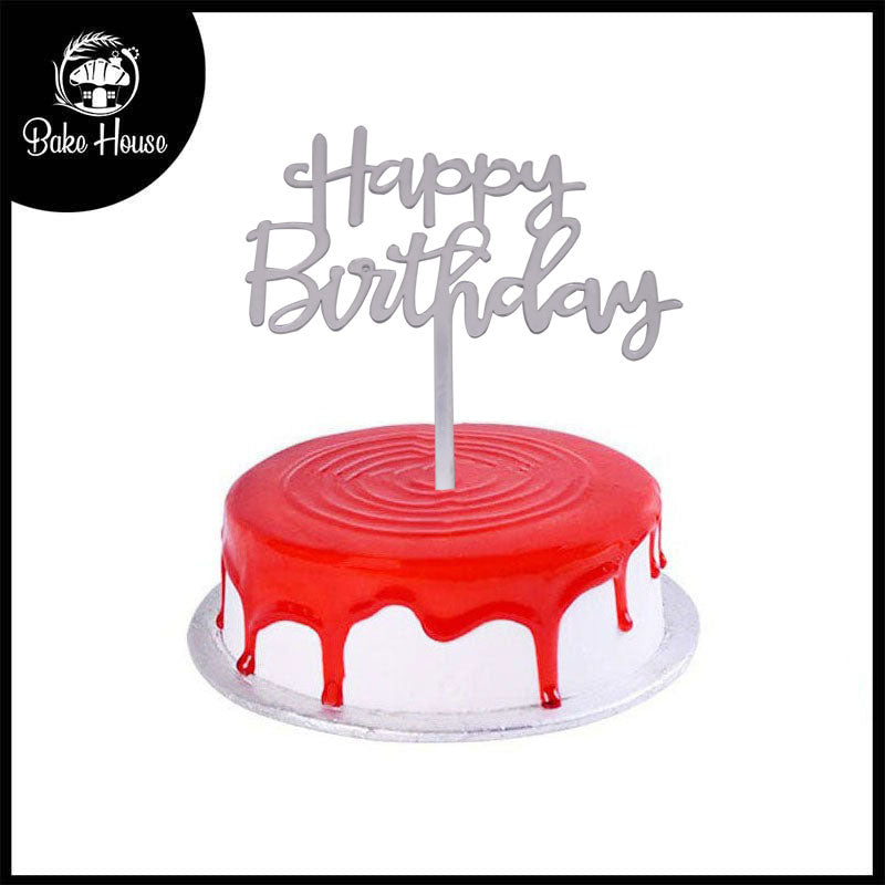 Happy Birthday Cake Topper Silver