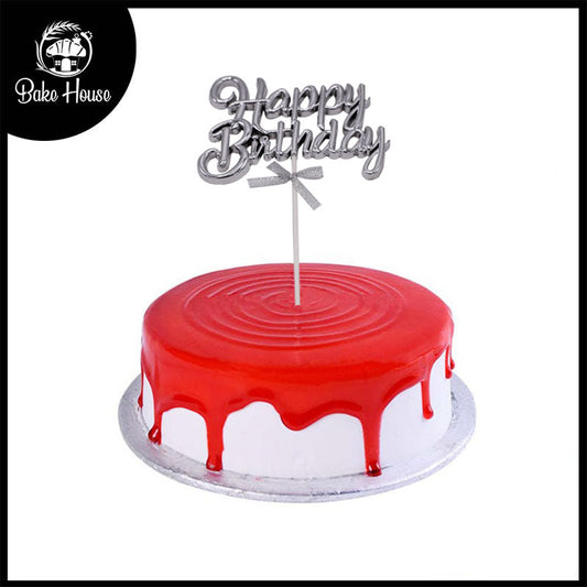 Happy Birthday Cake Topper Silver