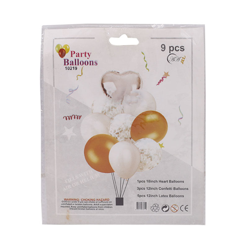 Silver, Orange, White Party Balloon Pack 9Pcs