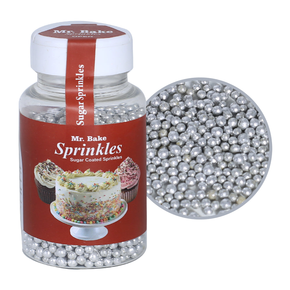 MR Bake Mini Silver Pearls Sprinkles – 90g Jar