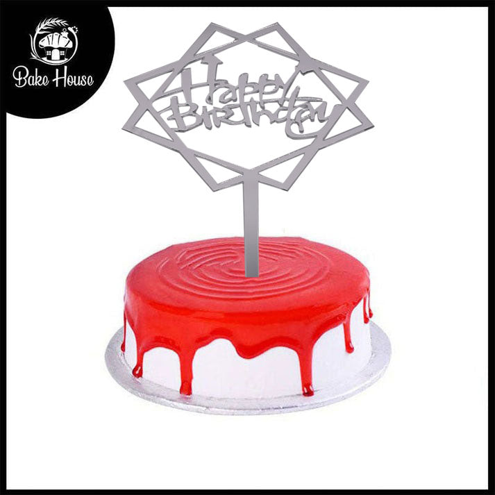 Happy Birthday Cake Topper Silver With Double-layer Square Design