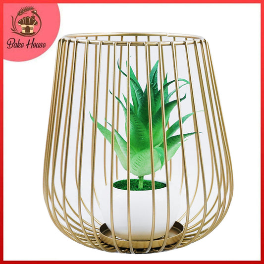 Wall Lamp Shape Iron Decoration Centrepiece Stand with Mini Artificial Plant Pot Big