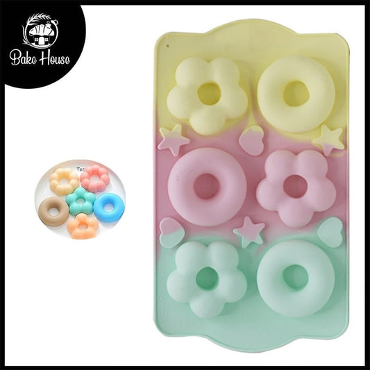 Flower & Round Donut Silicone Mold 6 Cavity