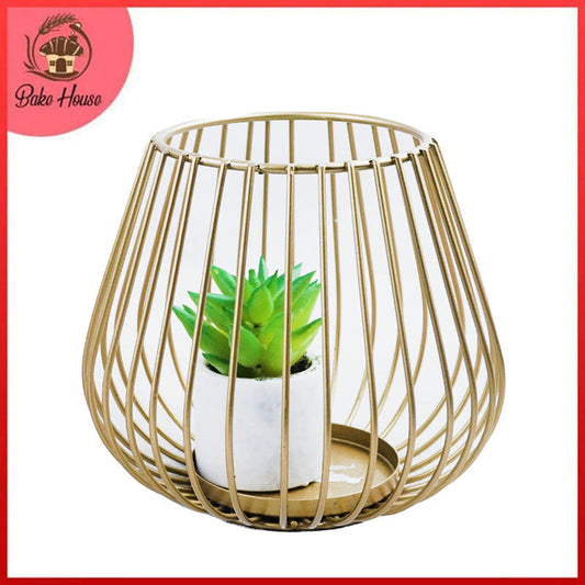 Wall Lamp Shape Iron Decoration Centrepiece Stand with Mini Artificial Plant Pot Small