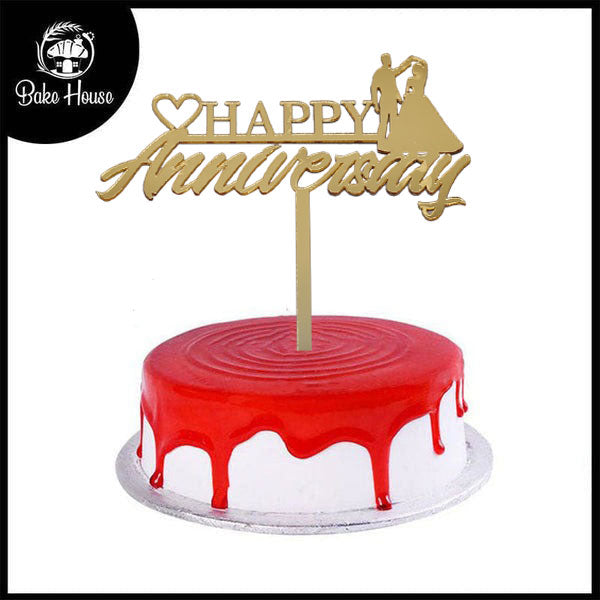 Happy Anniversary Cake Topper Golden In Dancing Couple Design