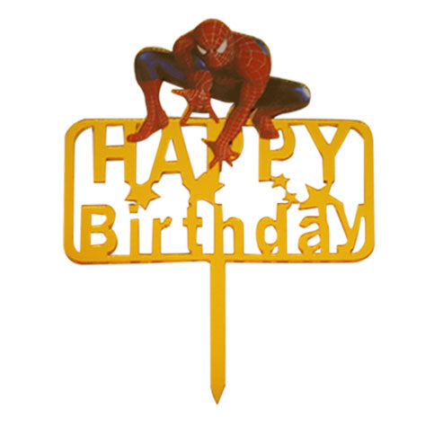 Happy Birthday Cake Topper Golden With Spiderman Design