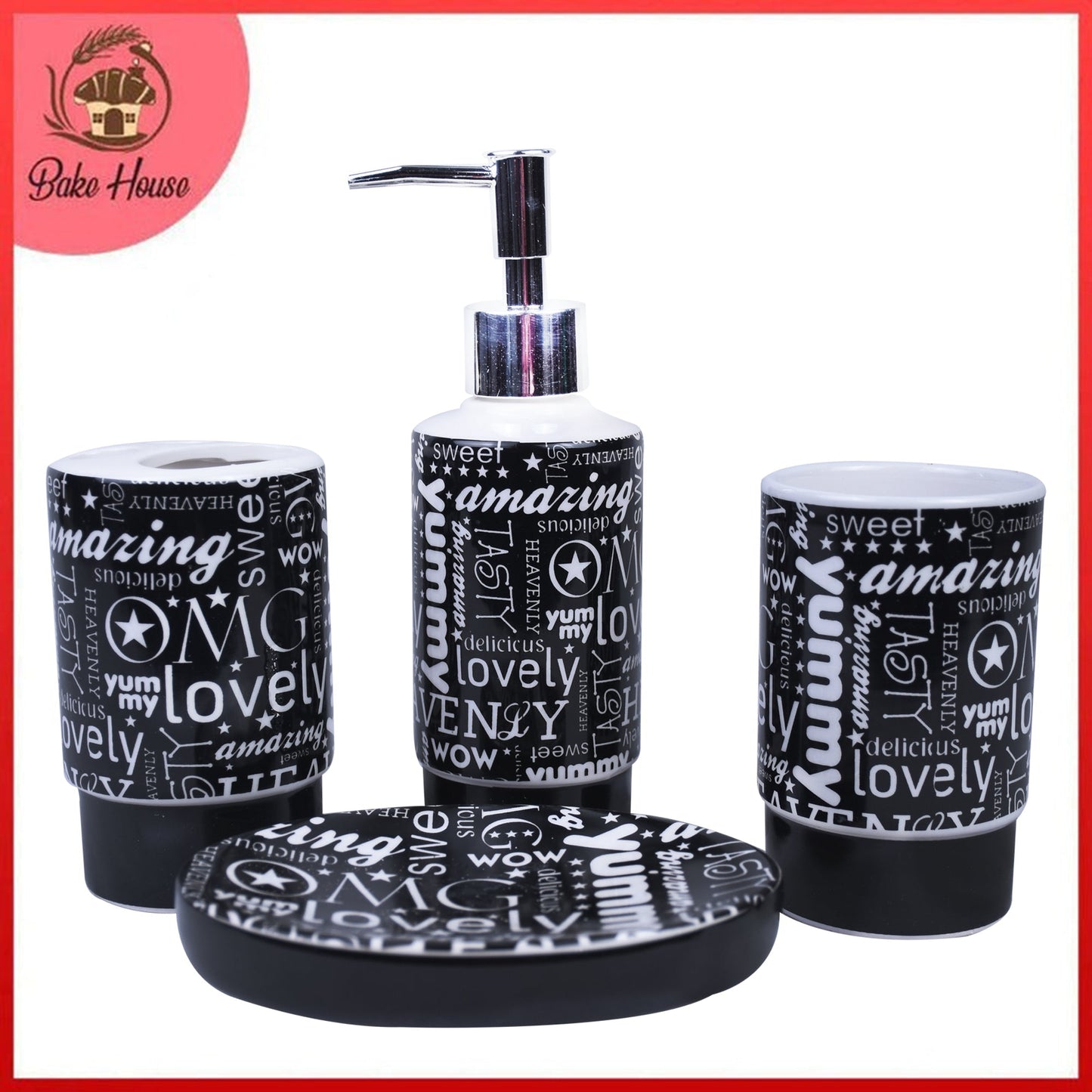 Food Praising Words 4 Pcs Ceramic Bathroom Accessories Set