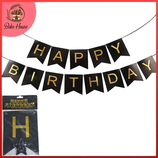 Happy Birthday Black Bunting Banner For Birthday Party Decoration