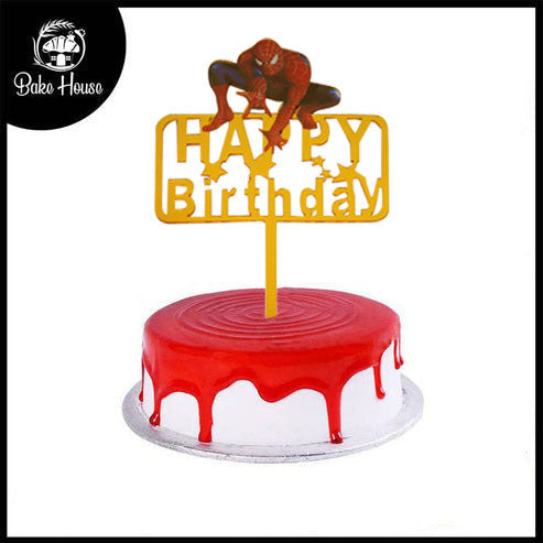 Happy Birthday Cake Topper Golden With Spiderman Design