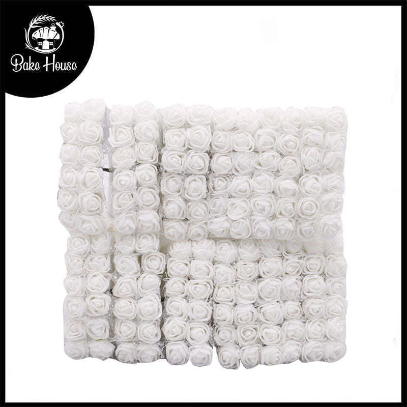 Artificial Paper Small White Rose Flower Topper 144Pcs set