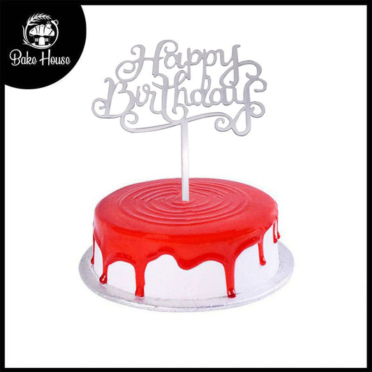 Stylish Happy Birthday Cake Topper Silver