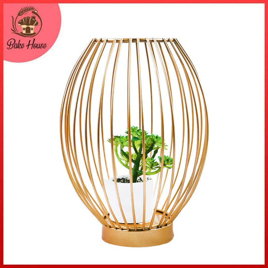 Oval Shape Iron Decoration Centrepiece Stand with Mini Artificial Plant Pot Small