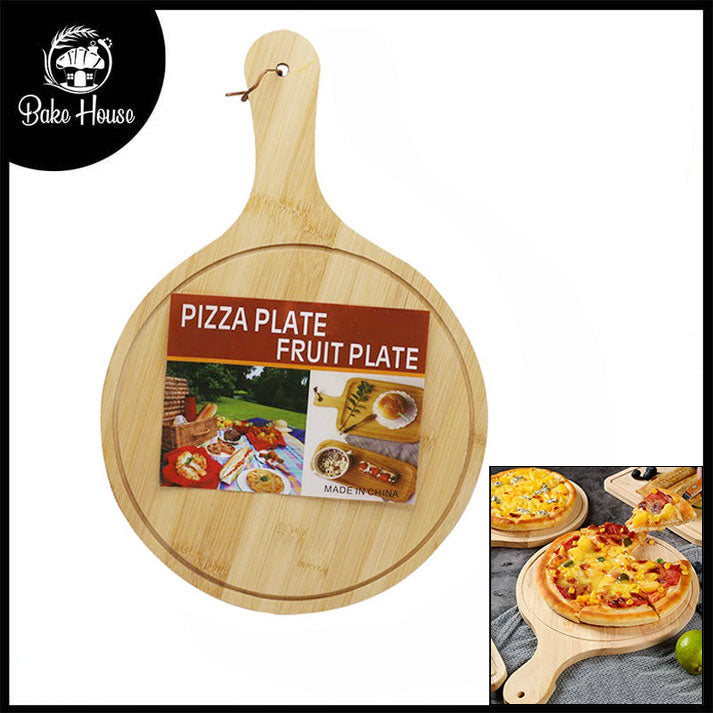 Round Wooden Pizza Serving Plate 27.5cm With Handle